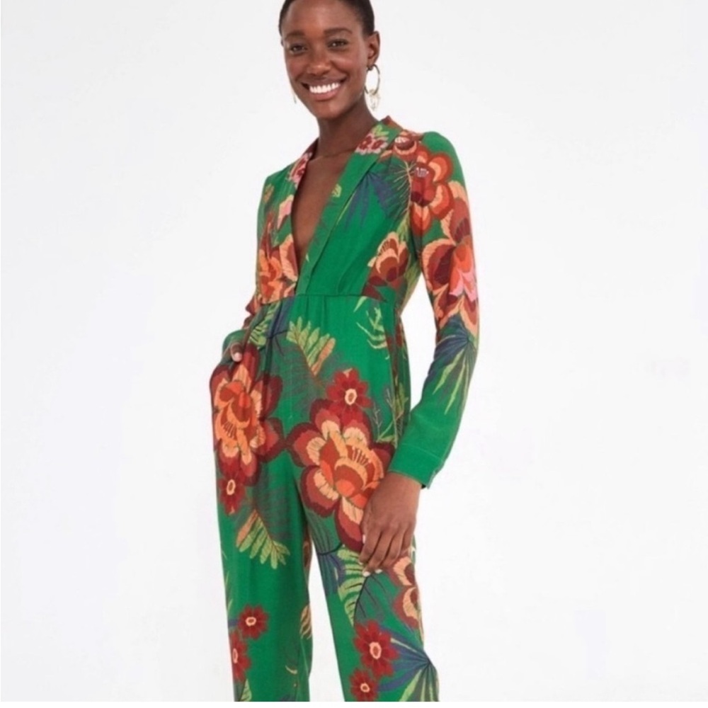 Farm Rio Boboikat Jumpsuit Size XS Green Floral
